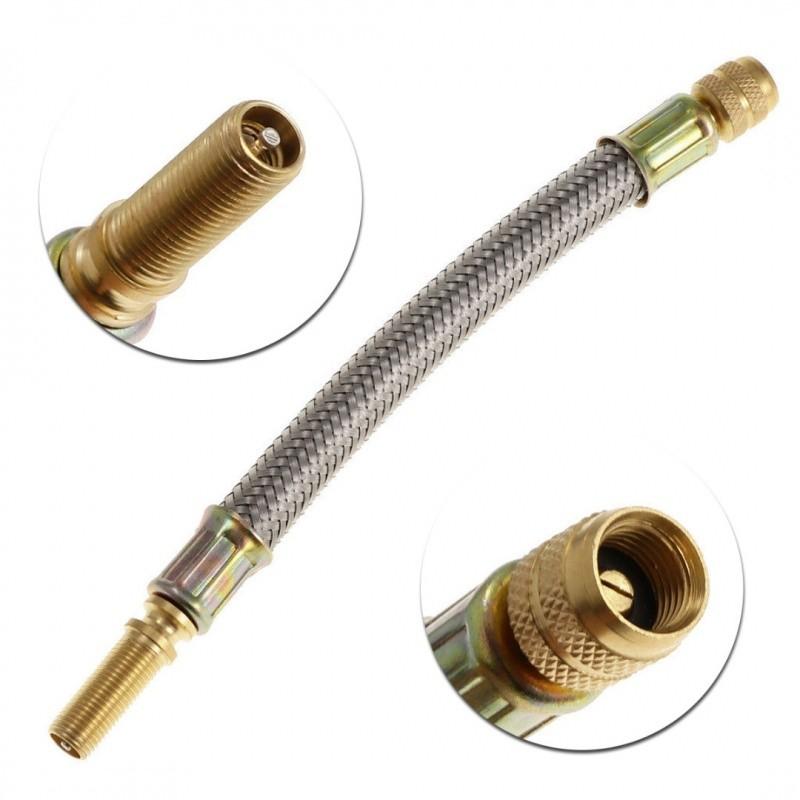 Automobile Tire Valve Stem Inflation Stainless Steel Braided Extension Tube, Copper Connector Air Guide Valve, Truck Tube Valve Stem